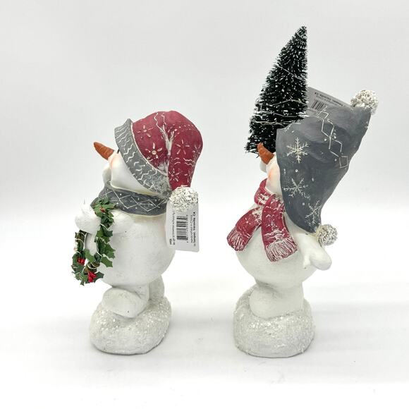Set of 2 Light Up Snowmen w/ Wreath & Bottle Brush Christmas Tree Snowman - Picture 5 of 10